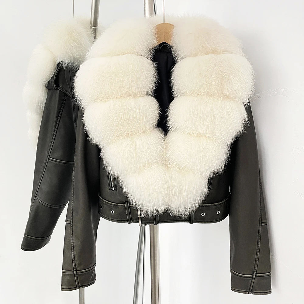 Corenne Fur Collared Aviator Jacket