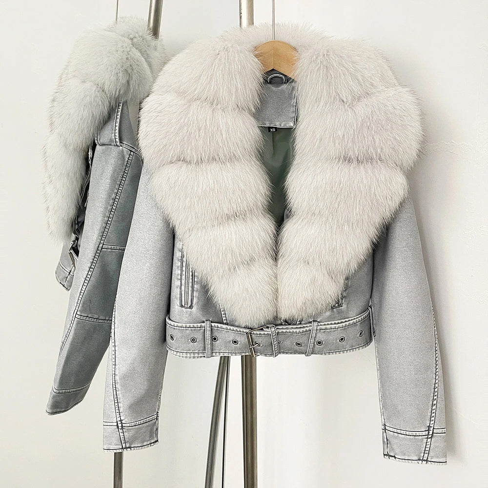 Corenne Fur Collared Aviator Jacket