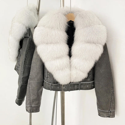 Corenne Fur Collared Aviator Jacket