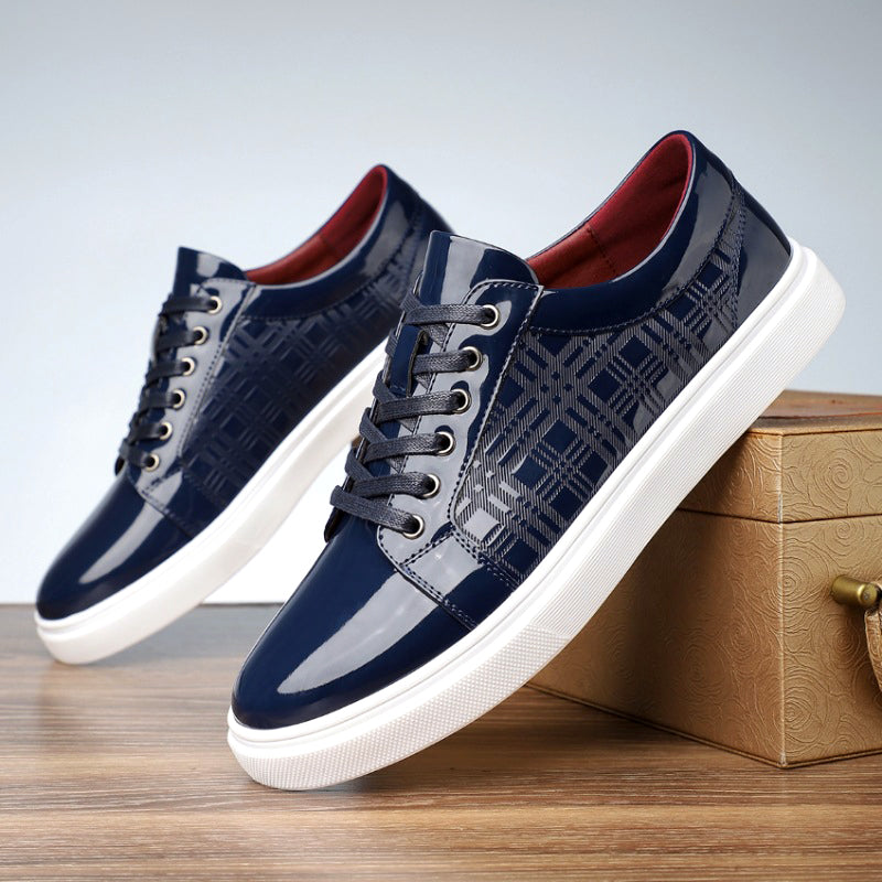 Damon - Men's Glossy Lace-Up Sneakers with Textured Pattern