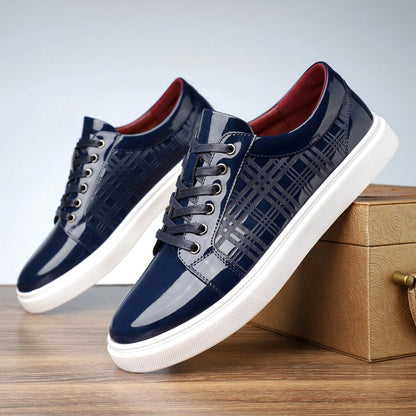 Damon - Men's Glossy Lace-Up Sneakers with Textured Pattern