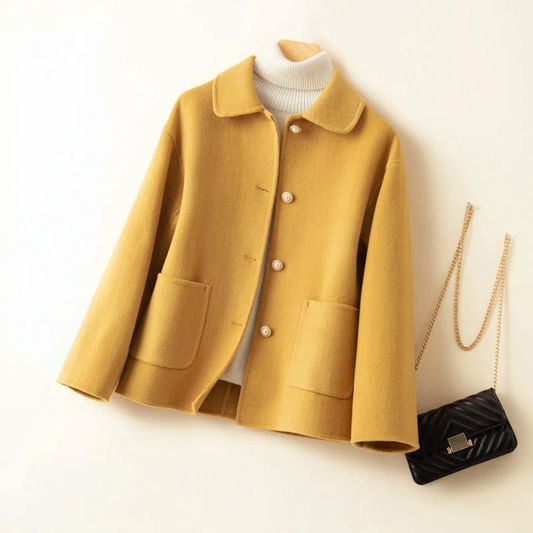 Double-Sided Wool Coat for Women with Rounded Collar