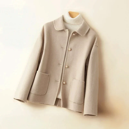 Double-Sided Wool Coat for Women with Rounded Collar