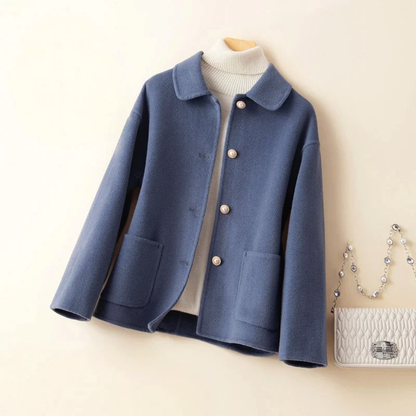 Double-Sided Wool Coat for Women with Rounded Collar