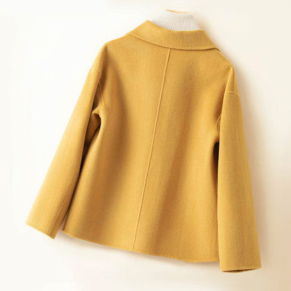 Double-Sided Wool Coat for Women with Rounded Collar