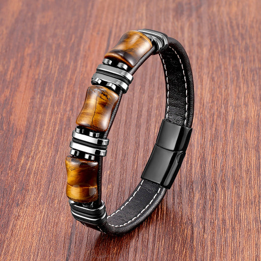 Eclipse Tiger Eye Leather Bracelet