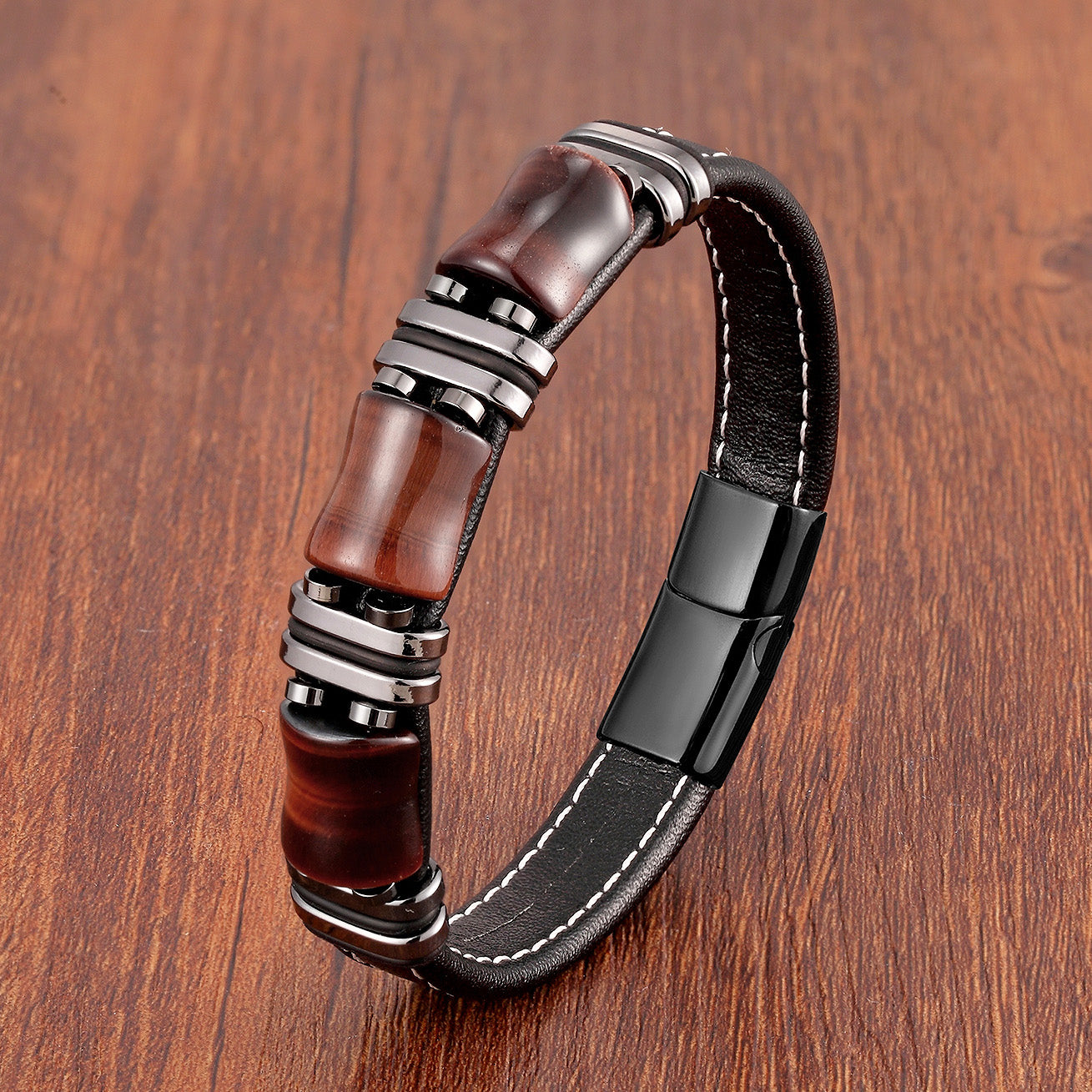 Eclipse Tiger Eye Leather Bracelet