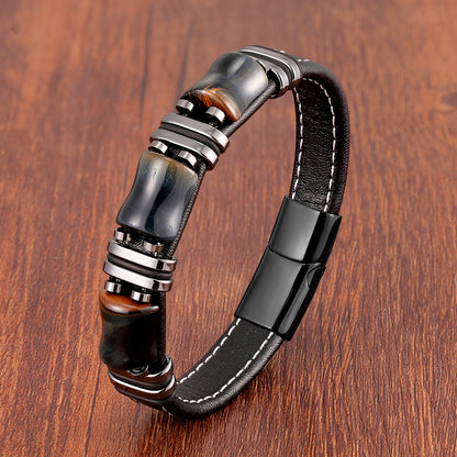 Eclipse Tiger Eye Leather Bracelet