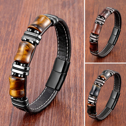 Eclipse Tiger Eye Leather Bracelet