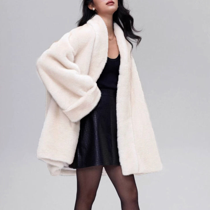 Elegant Mid-Length Fluffy Faux Fur Coat for Women