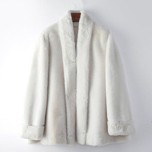 Elegant Mid-Length Fluffy Faux Fur Coat for Women
