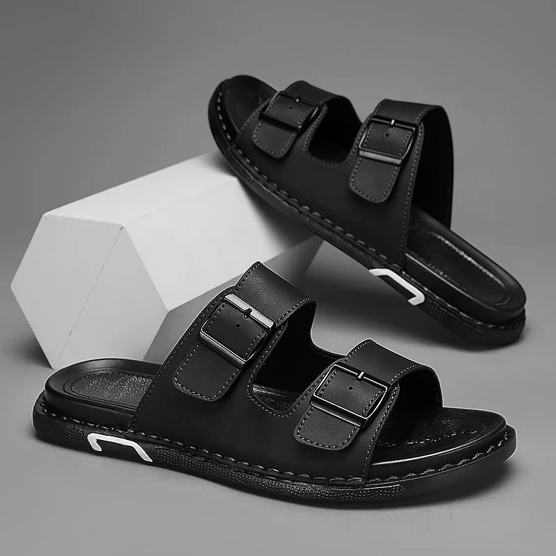 Evan - Men's Adjustable Double Strap Sandals with Stitch Accents