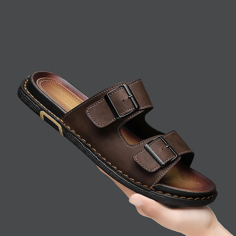 Evan - Men's Adjustable Double Strap Sandals with Stitch Accents