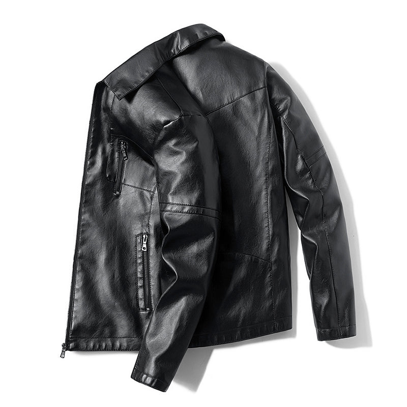 black leather jacket side view