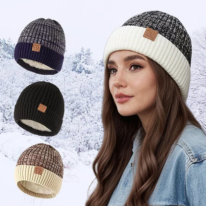 Folded Cuff Knit Beanie with Fleece Interior