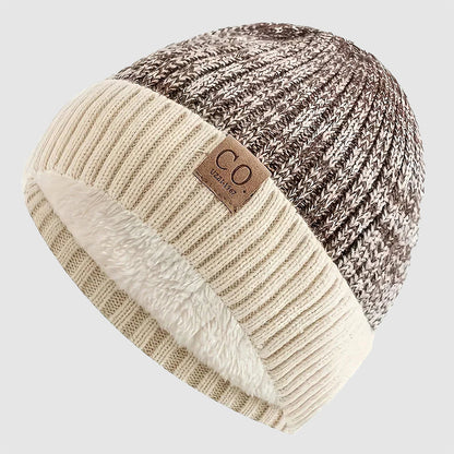 Folded Cuff Knit Beanie with Fleece Interior