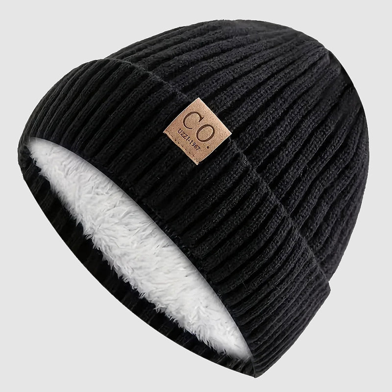 Folded Cuff Knit Beanie with Fleece Interior