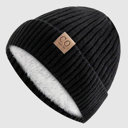 Folded Cuff Knit Beanie with Fleece Interior