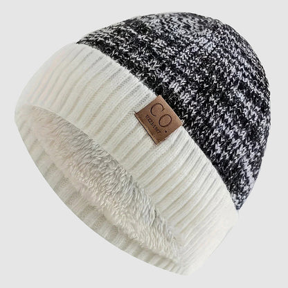 Folded Cuff Knit Beanie with Fleece Interior