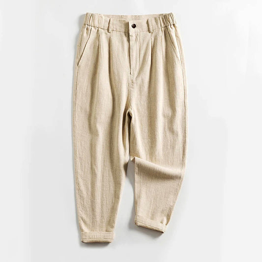 Franco Bianchi Calf-Length Pleated Linen Pants