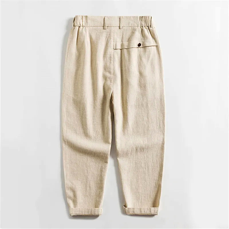 Franco Bianchi Calf-Length Pleated Linen Pants