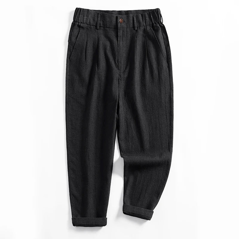 Franco Bianchi Calf-Length Pleated Linen Pants
