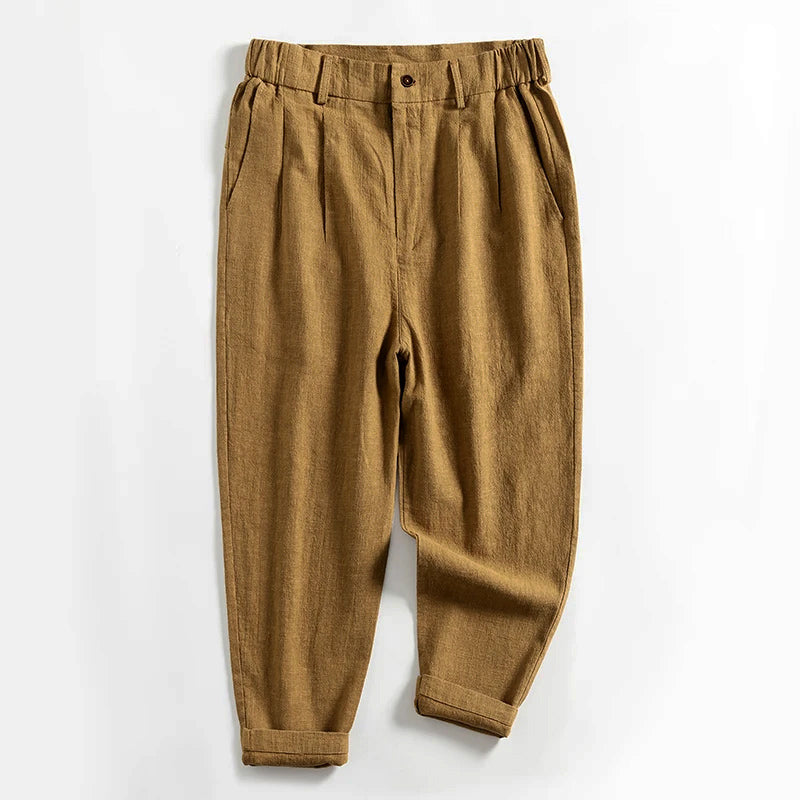 Franco Bianchi Calf-Length Pleated Linen Pants