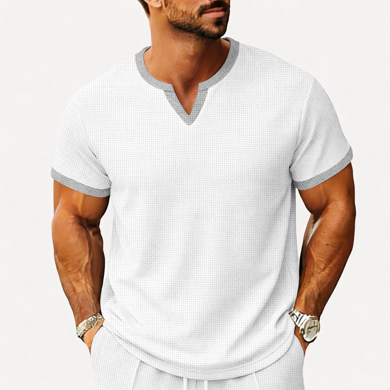 Franco Bianchi Textured T-Shirt with Contrast Neckline