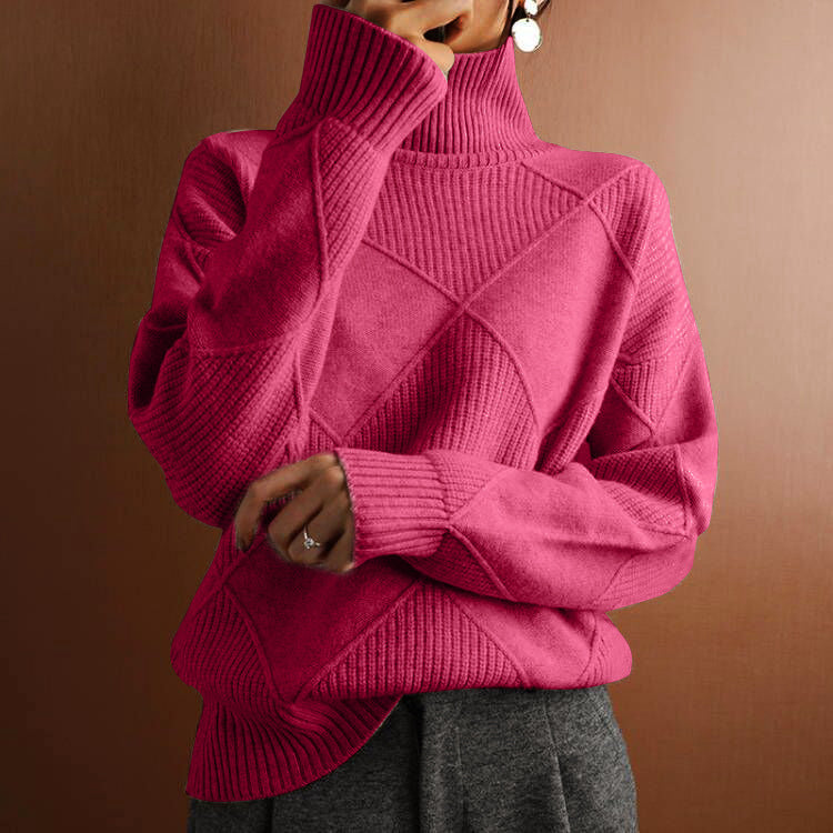 High-Neck Sweater for Women with Textured Pattern