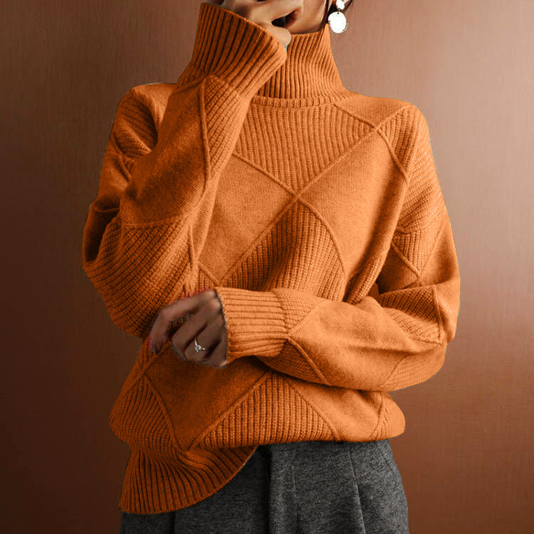 High-Neck Sweater for Women with Textured Pattern
