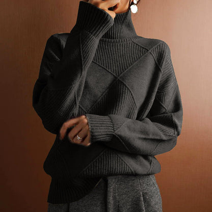 High-Neck Sweater for Women with Textured Pattern