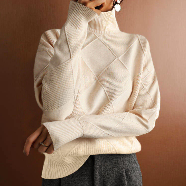 High-Neck Sweater for Women with Textured Pattern
