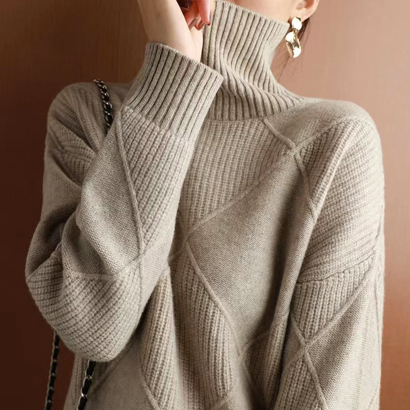 High-Neck Sweater for Women with Textured Pattern