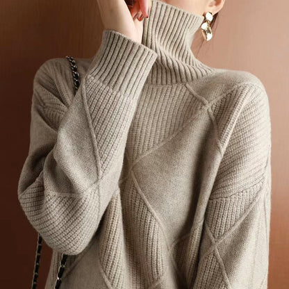 High-Neck Sweater for Women with Textured Pattern