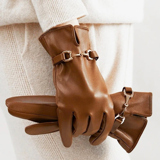 Isabelle DeLacroix Leather Gloves with Buckle Detail