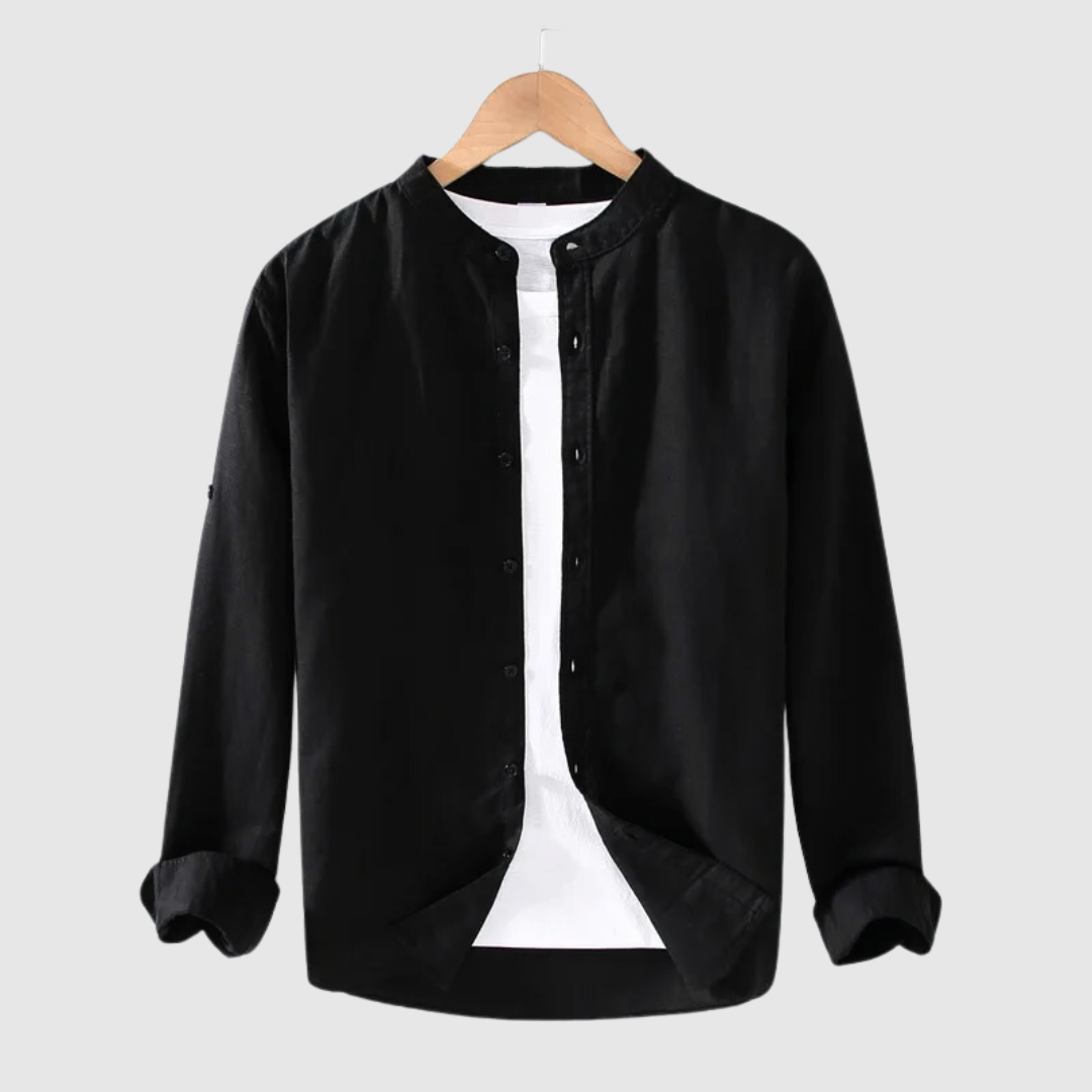 Jack Washington Casual Cotton and Linen Shirt Black