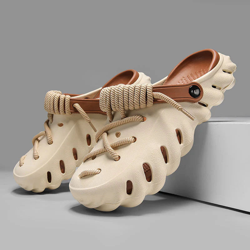 James Scott Clog Sandals with Lace Detail