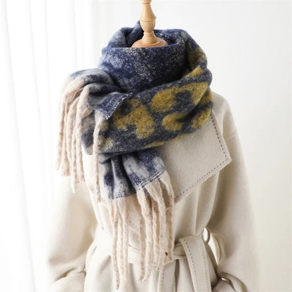Leopard Print Long Scarf with Fringed Ends