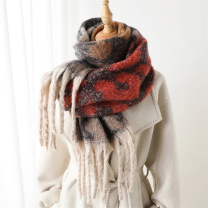 Leopard Print Long Scarf with Fringed Ends