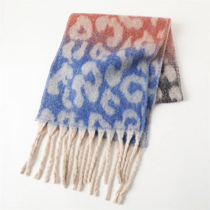 Leopard Print Long Scarf with Fringed Ends