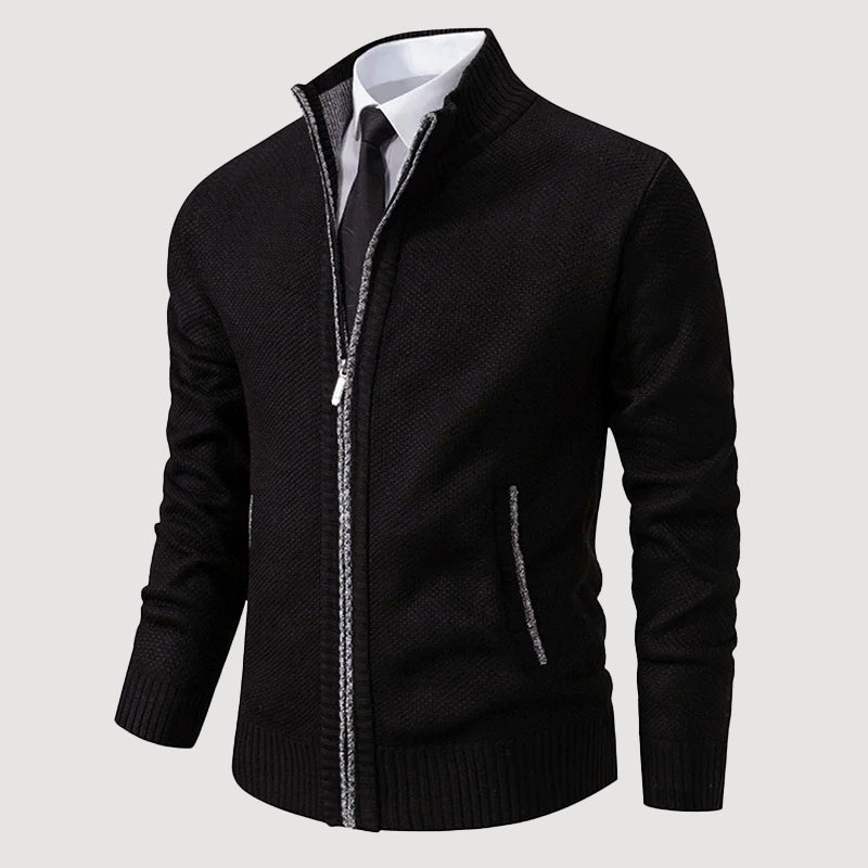 Men’s Casual Knit Cardigan with Zipper Closure and Pockets