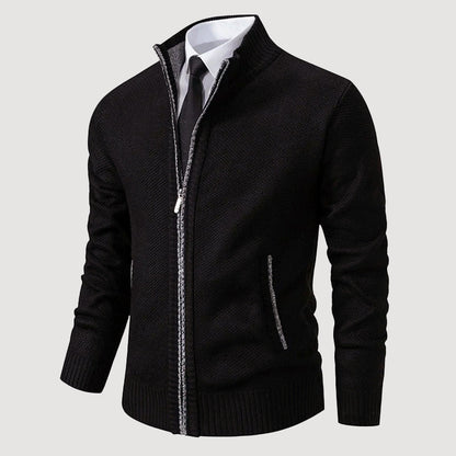 Men’s Casual Knit Cardigan with Zipper Closure and Pockets