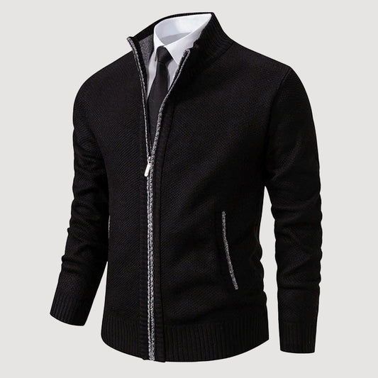 Men’s Casual Knit Cardigan with Zipper Closure and Pockets