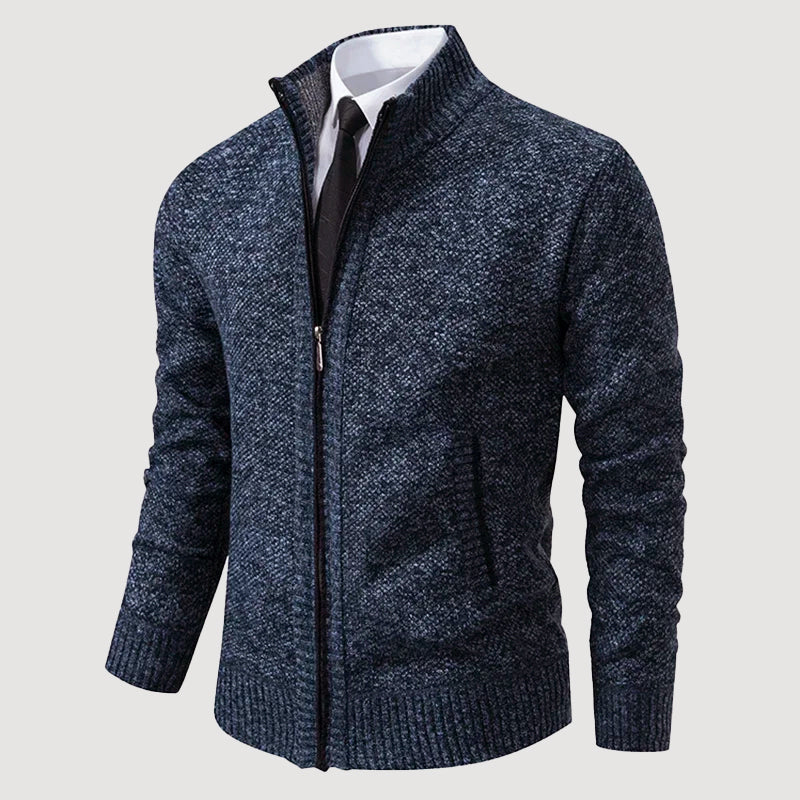 Men’s Casual Knit Cardigan with Zipper Closure and Pockets