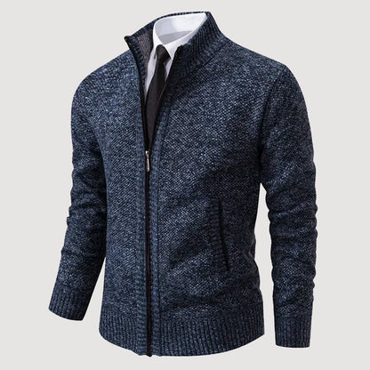 Men’s Casual Knit Cardigan with Zipper Closure and Pockets