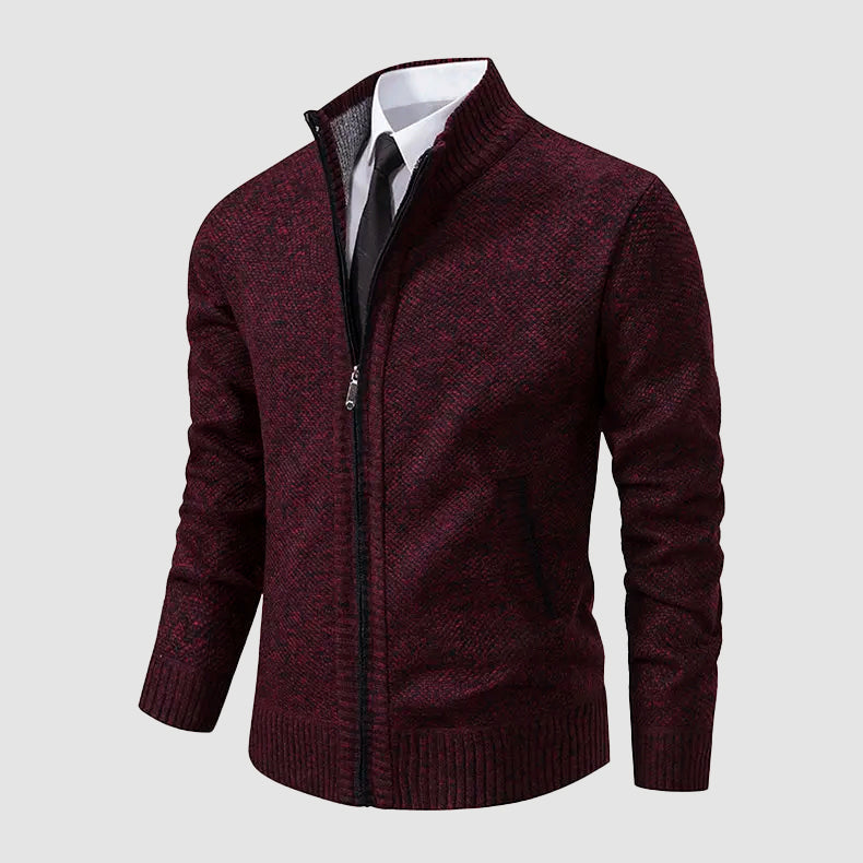 Men’s Casual Knit Cardigan with Zipper Closure and Pockets