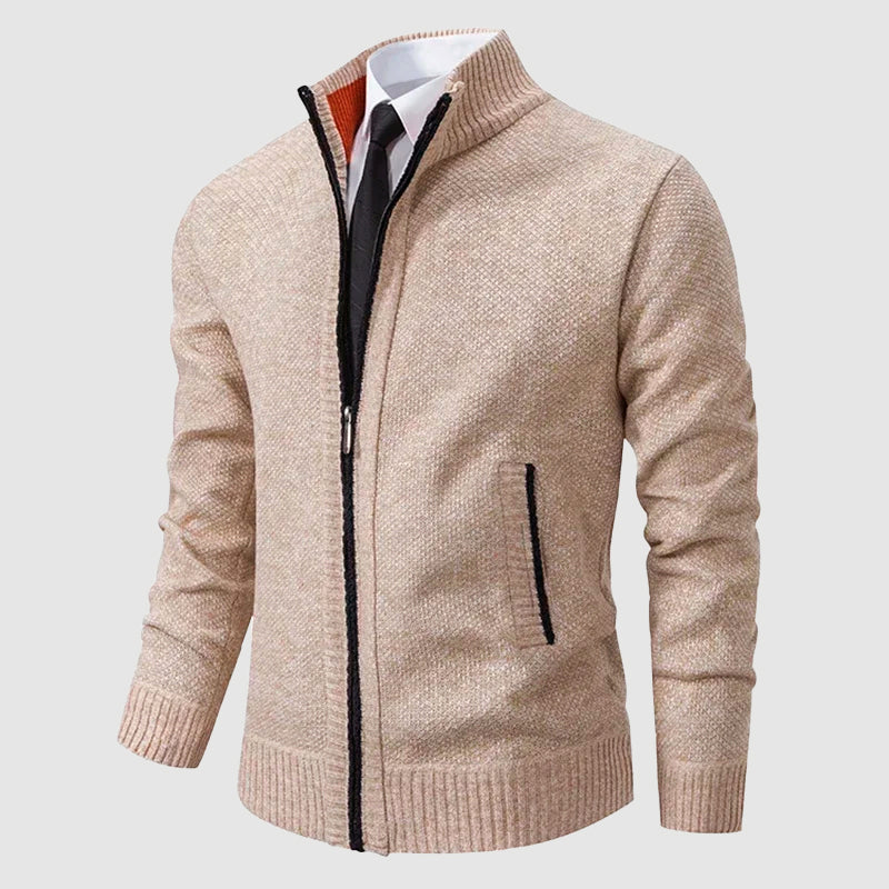 Men’s Casual Knit Cardigan with Zipper Closure and Pockets