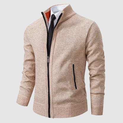 Men’s Casual Knit Cardigan with Zipper Closure and Pockets