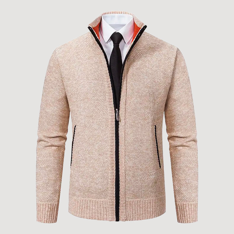 Men’s Casual Knit Cardigan with Zipper Closure and Pockets