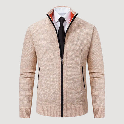 Men’s Casual Knit Cardigan with Zipper Closure and Pockets